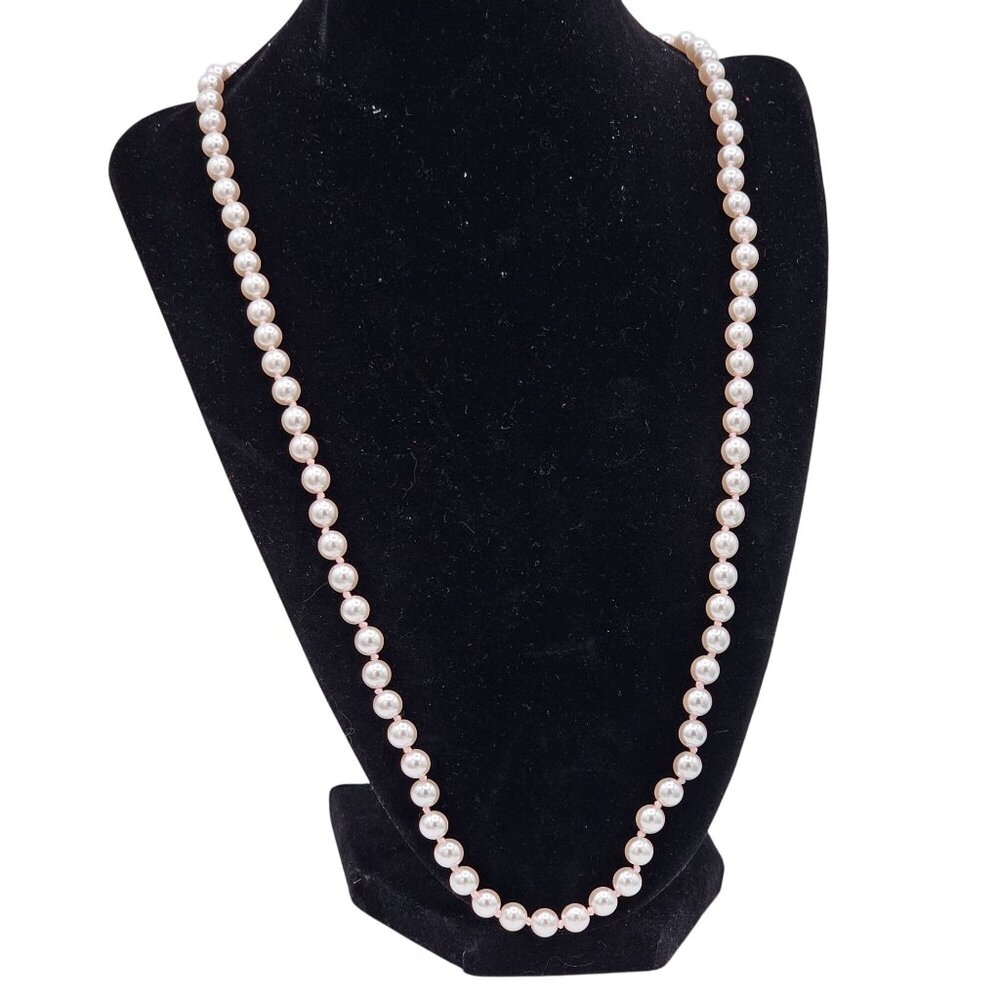 Elegant Light Pink Glass Faux Pearl Necklace 24 in Vintage Romantic Gift Girly